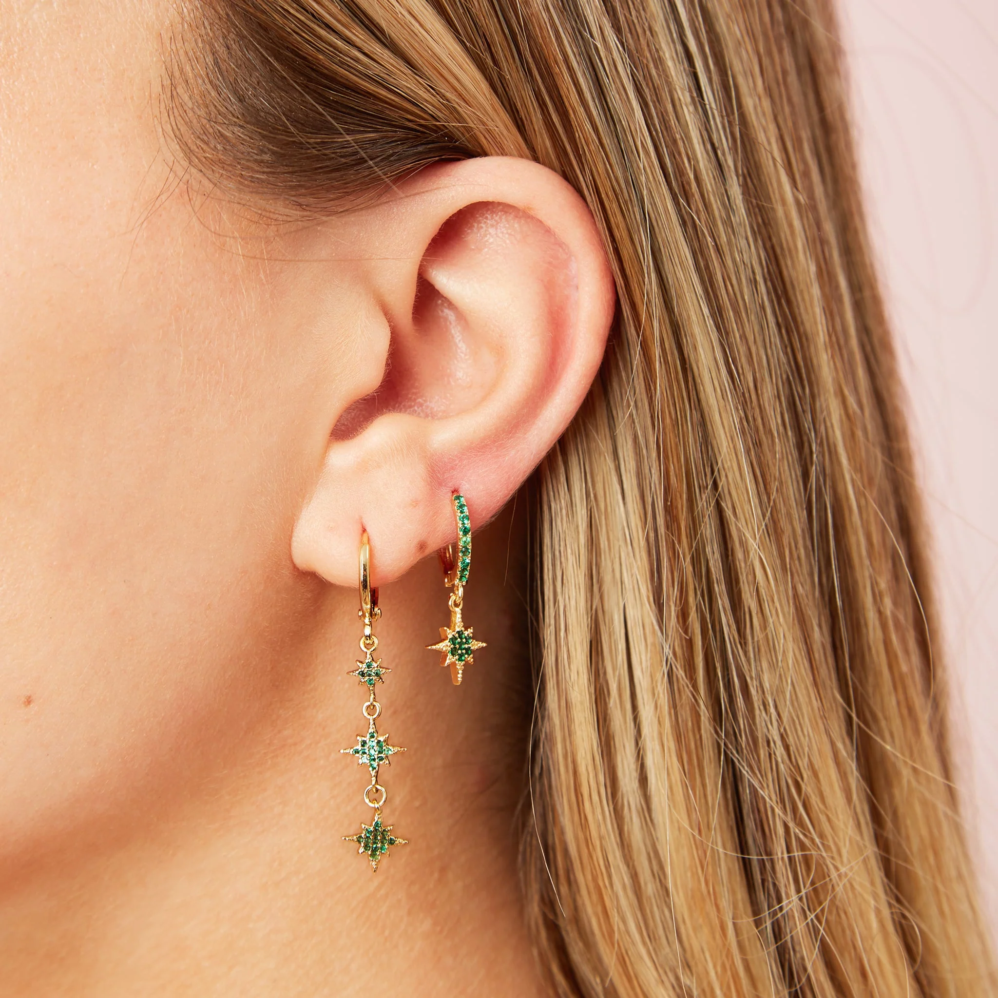 Romilly Droplet Star Huggie Earrings - Image 10