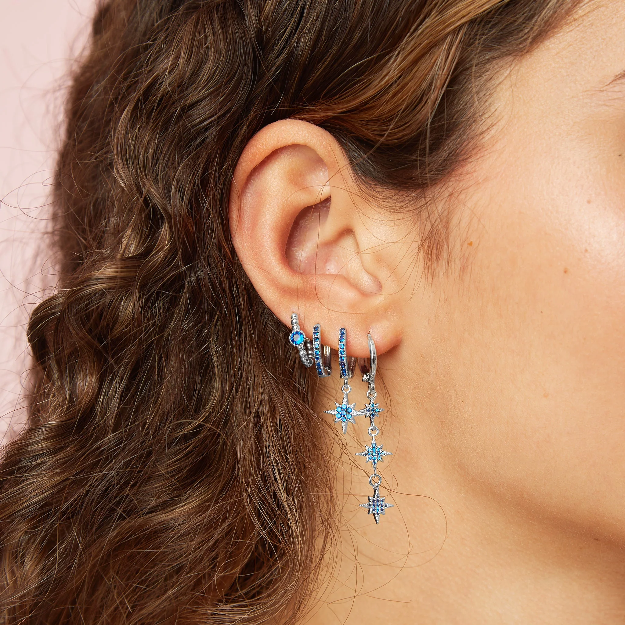 Romilly Droplet Star Huggie Earrings - Image 13